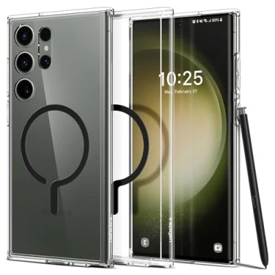 Obrázek Spigen Ultra Hybrid OneTap kovový kroužek MagFit pouzdro kompatibilní se Samsung Galaxy S23 5G na mobil pro MagSafe, magnetické příslušenství černé