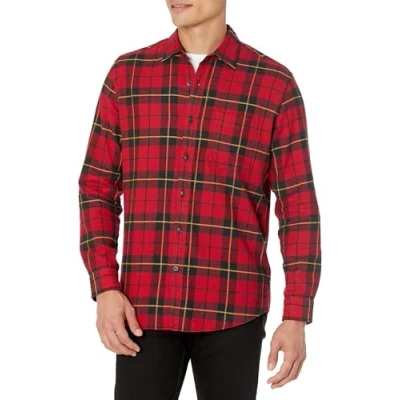 Obrázek Amazon Essentials Herren Langarmhemd aus Flanell (in Übergröße erhältlich), Schwarz Rot Gelb Großes Karo, XL