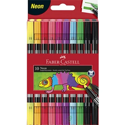 Obrázek FABER CASTELL 151109 sada fixů neonové, 10 s dvojitými vlákny pro děti a dospělé