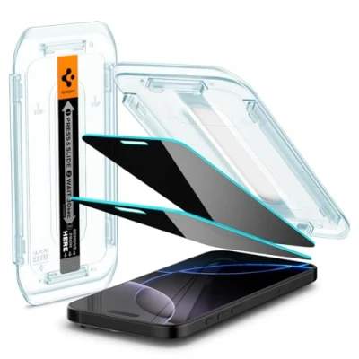 Obrázek Spigen Sklo. tR EZ Fit ochranná fólie na ochranu před nežádoucími pohledy kompatibilní s iPhone 16 Pro, 2 kusy, ochrana soukromí, odolná proti poškrábání, tvrdosti 9H