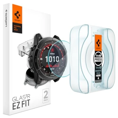 Obrázek Spigen Glas.tR EZ Fit Schutzfolie kompatibel mit Garmin Fenix 8, 7X series, Epix Pro, 51mm, 2 Stück, Kratzfest, 9H Härte Folie