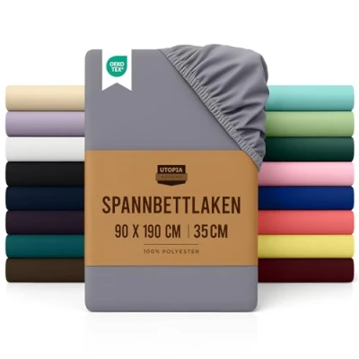 Obrázek Utopia Bedding napínací prostěradlo 90 x 190 cm šedá kartáčované polyesterové z mikrovlákna hloubka 35 taška