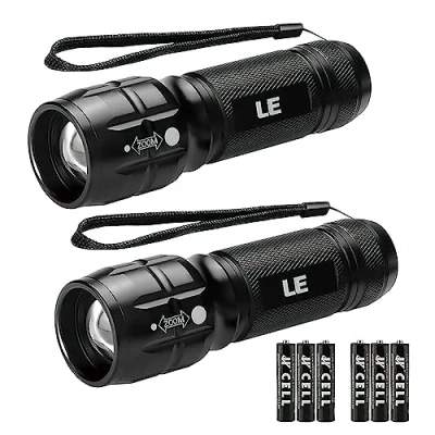 Obrázek LE LED kapesní svítilna, vodotěsná svítilna pro outdoorové sporty, přenosné zoomování, super jasné Flashlight, extrémně jasná kempinková muže, ženy, děti (černá,