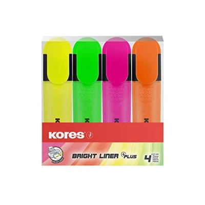 Obrázek Kores TM36140 zvýrazňovač 4dílná sada Bright Liner, žlutá/zelená/oranžová/růžová