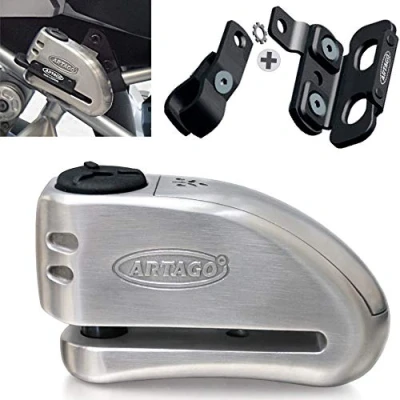 Obrázek ARTAGO 32S1 Pack Bremsscheibenschloss mit Alarm 120db Hohe Sicherheit + Halterung für BMW (R1250GS, R1200GS, F850GS, F800GS, F750GS, F700GS, G310GS, F900XR), SRA Homologiert Stahl