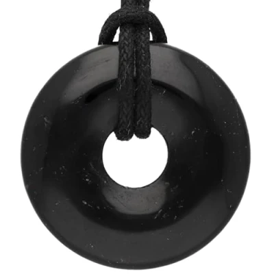 Obrázek Lebensquelle Plus Schörl/černý turmalín Donut Ø 30 mm drahokam přívěsek, Černý turmalín, Turmalín.