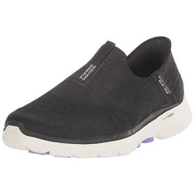 Obrázek Skechers Damen GO Walk 6 Fabulous View Sneakers,Sports Shoes, Black Textile/Lavender Trim, 38.5 EU