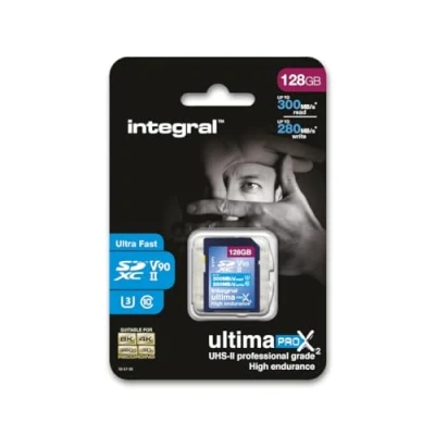 Obrázek Integral 128GB UHS II SD Karte v90 Bis zu 300MB/s Lese und 280MB/s Schreibgeschwindigkeit SDXC Professional High Speed Speicherkarte
