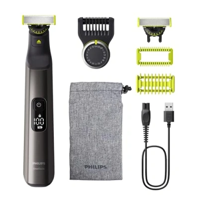 Obrázek Philips OneBlade Pro 360 Authentic Face &amp; body elektrický zastřihovač vousů, holicí strojek a strojek, 2x čepelí, 1x hřeben s délkou 20, Kit, měkký sáček, QP6552/30