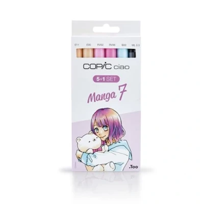 Obrázek COPIC Ciao Marker 5+1 sada &quot;Manga 7&quot;, 5 univerzálních layoutmarker se středně širokým a štětcovým hrotem, vč. 1 multiliner 0,3 mm