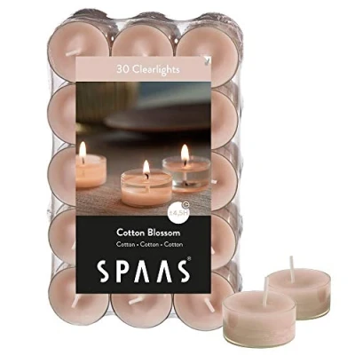 Obrázek Spaas Pack bougies Godets transparentes parfumées Fleur de Coton 30 Duftenden Clearlights, Teelichter mit durchsichtigem Halter, ± 4,5 Stunden Cotton Blossom, Beige, D 38 mm x H 19