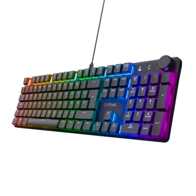 Obrázek Trust Gaming Mechanická klávesnice GXT 866 Torix, německé rozložení QWERTZ, spínače Huano, ploché klávesy, RGB osvětlení, Anti Ghosting N Key Rollover USB programovatelná herní PC notebook