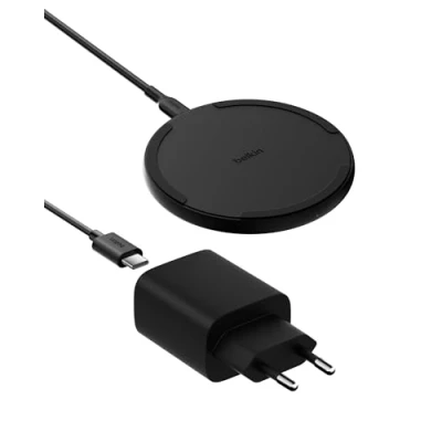 Obrázek Belkin Bezdrátová nabíjecí podložka (15 W) Qi nabíječka, stanice pro Apple iPhone 16, 15/14/13, AirPods, Samsung Galaxy S25, S24, Pixel vč. síťového zdroje a kabelu