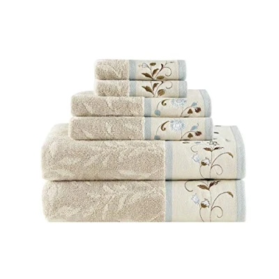 Obrázek Madison Park Serene Badetuch Set aus 100% Baumwolle, luxuriöses Blumenmuster, dekorative Handtücher für Badezimmer, Besticktes Baumwoll Jacquard Design, weich, sehr saugfähig, Dusche, 600 g/m²,
