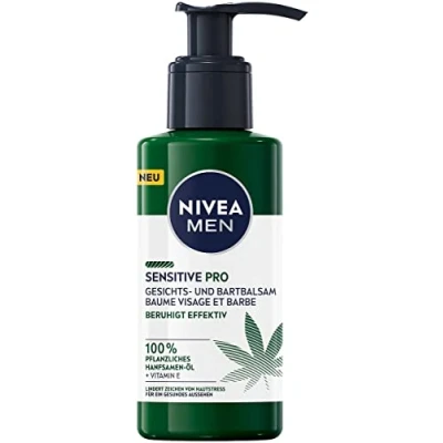Obrázek NIVEA MEN Sensitive pro balzám na obličej a vousy (150 ml), hydratační krém s konopným olejem vitaminem E, uklidňující, lehký nositele vousů