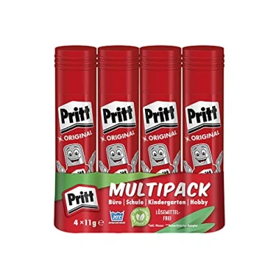 Obrázek Pritt Klebestift, sicherer und kinderfreundlicher Kleber für Kunst Bastelarbeiten, starker Klebstoff Schule &amp; Bürobedarf, 4x11g Stift