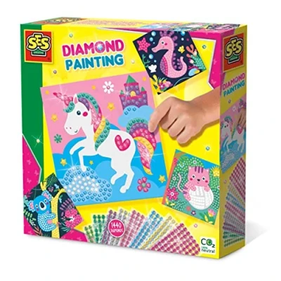 Obrázek SES Creative 14701 diamanty mozaika veselá zvířata, třpytivá kreativní sada pro děti, různé barvy