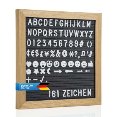 Obrázek Deska s písmeny Letter Board ze dřeva 30 x 23 cm rýhovaná tabule na dopisy Felt poznámky 290 znaky, číslicemi a
