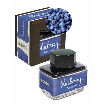 Obrázek ONLINE inkoust s vůní Blueberry, inkoustová sklenice modrá 15 ml, barevný plnicí pro kaligrafii, ruční psaní, inkoustový soudek převodník, na bázi vody