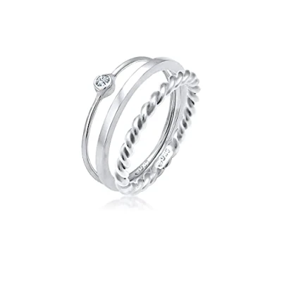 Obrázek Elli Dámský stohovací prsten Twisted Solitérní pásek stříbro 925 krystal 0604781917, Mincovní stříbro, sklo.