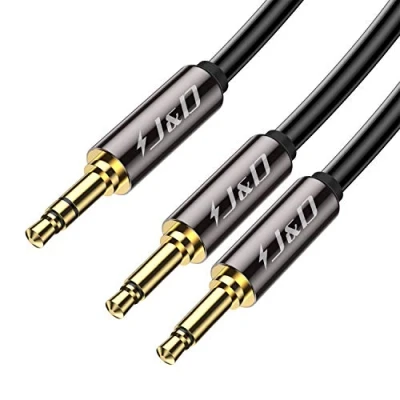 Obrázek J&amp;D Vergoldetes Kupfergehäuse, strapazierfähig, 3,5 mm TRS Stecker auf Dual 1/8 Zoll TS Stecker, Flugzeug Flugkabel für Kopfhörer
