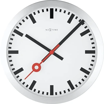 Obrázek NeXtime Nástěnné hodiny 3999AR Stanice Station, tiché, kulaté, bílé, ø 35 cm, 34,8 x 4,5 cm