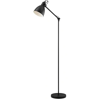 Obrázek EGLO stojací lampa Priddy, vintage v průmyslovém designu, retro lampička na čtení z kovu černé a bílé, svítidlo s objímkou E27