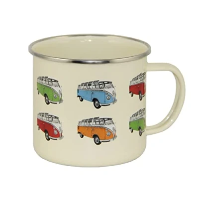 Obrázek BRISA VW Collection Volkswagen velký smalt hrnek na kávu a čaj kempování &amp; outdoor T1 Bus (500 ml/parade/béžová)