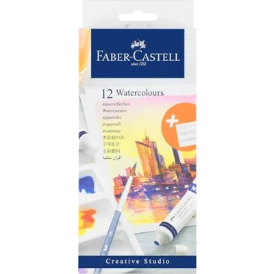 Obrázek FABER CASTELL 169612 Akvarelové barvy Creative Studio, 12 tub po 9 ml, vč. míchací palety