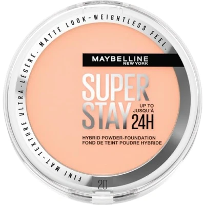 Obrázek Maybelline Práškový make up New York 2 v 1, voděodolný a matující s vysokou krycí schopností, super stay Hybrid Powder Foundation, č. 20, 1 kus