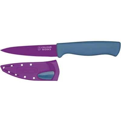 Obrázek COLOURWORKS CWBREKPARPUR Schälmesser mit Edgekeeper Messerschärfer Scheide, Edelstahl, violett