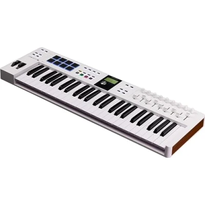 Obrázek Arturia KeyLab Essential 49 mk3 MIDI Controller klávesy pro hudební produkci tlačítek, 9 otočných regulátorů, fader, modulační kolečko, jedno kolečko Pitch Bend, 8 padů bílá