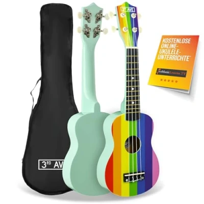 Obrázek 3rd Avenue Sopránové ukulele pro začátečníky, 21 palců, 4 nylonové struny s taškou na uke zdarma duha 1 měsíc výuky online