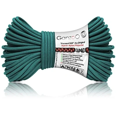Obrázek Ganzoo Paracord 550 lano / 4 mm nylon polyester typ hybrid/náramek pro psy vodítko psí obojek 250 kg zatížení při přetržení Outdoor Rope/Camping šňůra/univerzální 30
