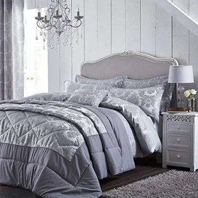 Obrázek Catherine Lansfield damaškový žakard, stříbrný, polyester, stříbrná, King Duvet