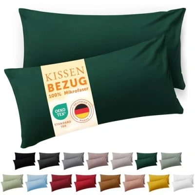 Obrázek Blumtal Povlak na polštář 40 x 80, 2 kusy Oeko TEX zert. 100% mikrovlákno extra měkký &amp; odolný při praní v pračce Potah polštáře 40x80 tmavě zelený