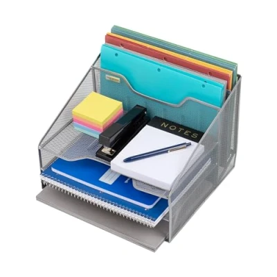 Obrázek Mind Reader Desktop Organizer, Vertical File Holder, Paper Trays, Office Metallgeflecht, 31,8 cm L x 29,8 B 24,1 H, Silber, 5 Compartment