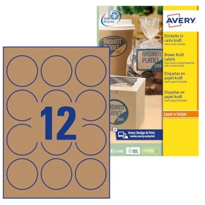 Obrázek Avery L7106 20 kulaté etikety papír průměr 60 mm 240 kusů přírodní hnědá
