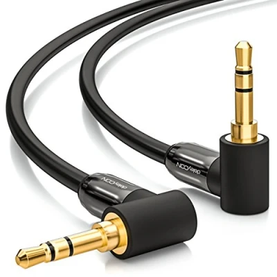 Obrázek deleyCON 0,5 m kabel jack 3,5 mm AUX stereo audio konektor 90 závitový pro PC laptop mobilní telefon smartphone tablet KFZ HiFi přijímač černý