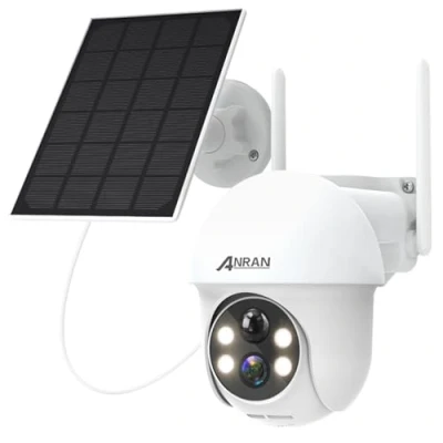 Obrázek ANRAN 2K HD bezpečnostní kamera venkovní baterie WLAN, 360 otočná Domekamera se solárním panelem, PIR rozpoznání člověka, barevné noční vidění, 2cestné audio, Q01 bílá