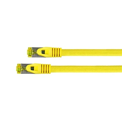 Obrázek PYTHON RJ45 Ethernet LAN patch kabel s kat. 7 surový kabel, ochranou rastru RNS a nylonovým výpletem S/FTP, PiMF, bez halogenů, 500 MHz, OFC, 10 stupňů žlutá, m