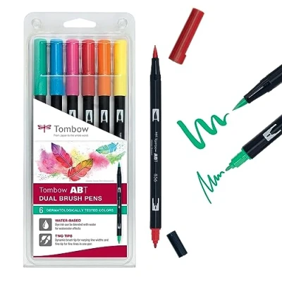 Obrázek Tombow ABT 6P 3 fixy Dual Brush Pen se dvěma špičkami 6dílná sada dermatologicky testováno, 1 kus (balení 6 ks)