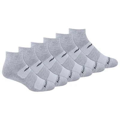 Obrázek Saucony Pánské vícebalení síťovaných ponožek Comfort Fit Performance Quarter Socks (6 &amp; 12 párů) Multi Pack Mesh Ventiing párů), Grey