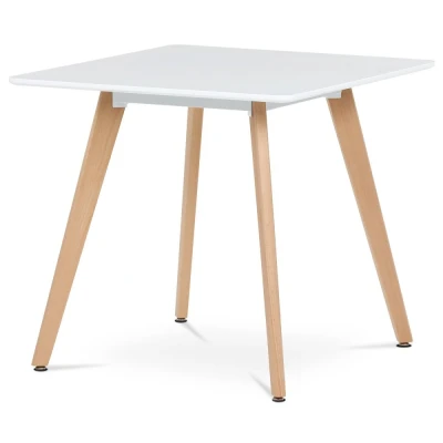 Obrázek Jídelní stůl 80x80x74 cm, MDF, bílý matný lak, masiv buk DT 312 WT