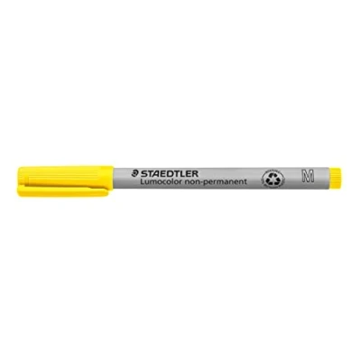 Obrázek STAEDTLER Fóliové pero lumocolor, nepermanentní žluté, rozpustné ve vodě, vyrobeno v Německu, dlouhá životnost, kulatý hrot M cca 1,0, 10 žlutých univerzálních tužek kartonovém pouzdře, 315 1