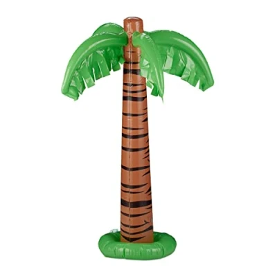 Obrázek Relaxdays Nafukovací palma, skvělá dekorace do bazénu, dekorační palma k nafouknutí, letní party dekorace, 80 cm vysoká, zeleno hnědá, 1 kus