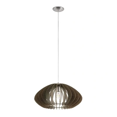 Obrázek EGLO Pendelleuchte Cossano 2, 1 flammige Hängelampe Vintage, Hängeleuchte aus Stahl und Holz in Nickel Matt, Dunkel Braun, Esstischlampe, Wohnzimmerlampe hängend mit E27 Fassung, Ø 50 cm