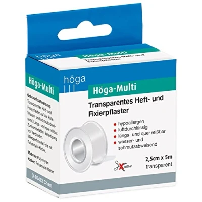 Obrázek Höga Multi, transparentní náplast na sešívání a fixaci 2,5 cm x 5 m 2 kusy (balení 1 ks)