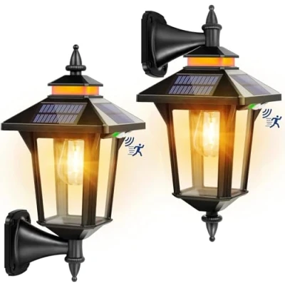 Obrázek COLBOR solární lampy pro venkovní použití s detektorem pohybu, 2 kusy solárního nástěnného svítidla venkovní, vintage 2200 mAh, 3 režimy, vodotěsnost IP65, zahradu, garáž, plot, lampy,