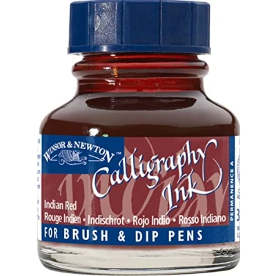Obrázek Winsor &amp; Newton 1111317 kaligrafická tuba (pro plnicí pero nebo psací pera, vzájemně míchatelné, stálobarevné) 30ml lahvička indická červená